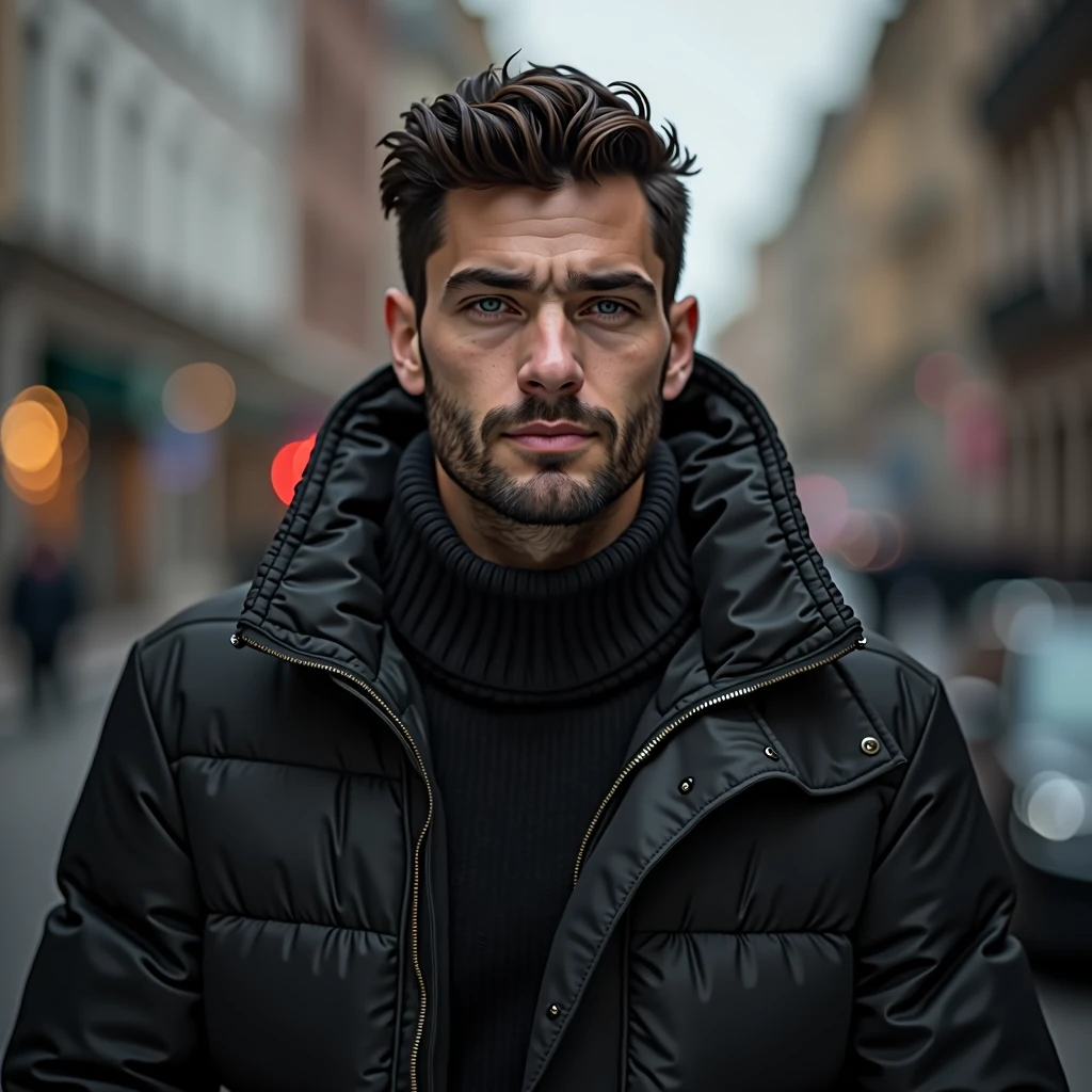 A man in a black jacket