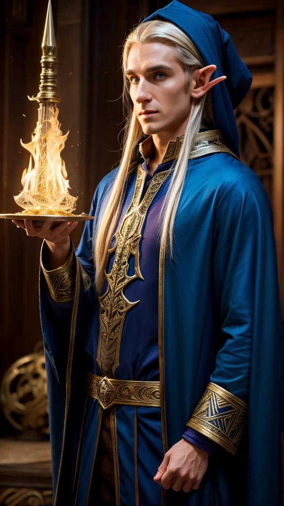 wizard, elf, male, magical, in wizard clothes, man, beautiful.