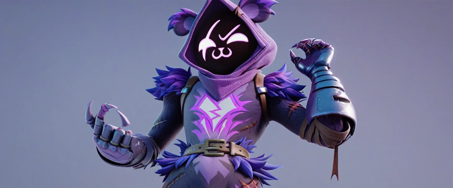 1boy, Raven team leader,purple hoodie, with no face, shadowed face, animal ears,purple skin, scar on eye, body skin, purple fur, waist belt, torso symbol, metal gloves, femboy,