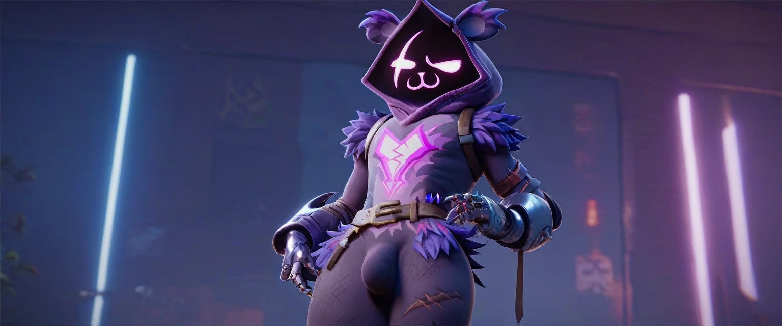1boy, Raven team leader,purple hoodie, with no face, shadowed face, animal ears,purple skin, scar on eye, body skin, purple fur, waist belt, torso symbol, metal gloves, femboy, 
