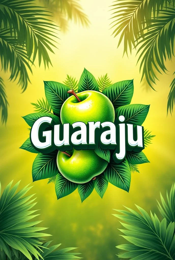 Create a Guaraju logo, with the green apple flavor and that it evokes Brazilian elements. The brand name goes in the center. Change Brazil to Brazil. Same as above
