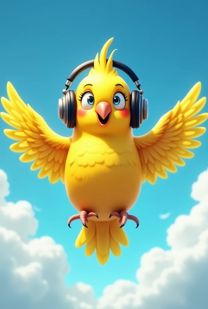 Yellow Parakeet Draw a yellow parakeet in cartoon style, with outstretched wings,wearing headphones and a serious expression flying in the sky The feathers should be well defined and the body should be rounded for a more cartoonish effect. 2.
in