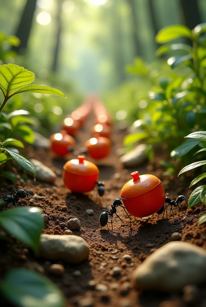 Team of worker ants carrying LPG cylinders