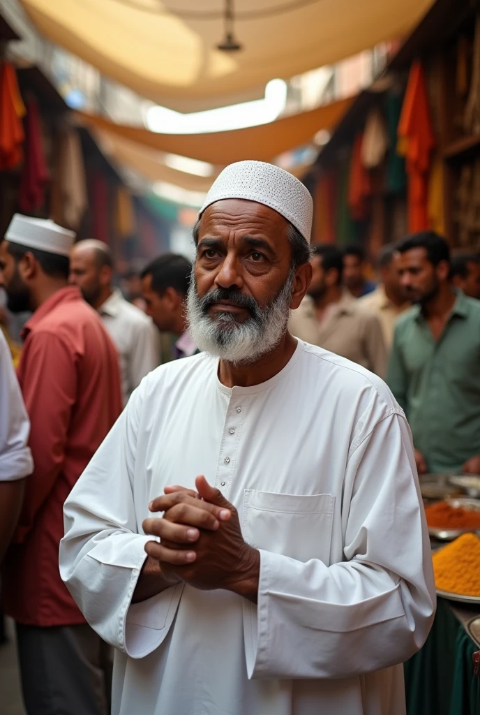 One muslim man, upset mood, front of people