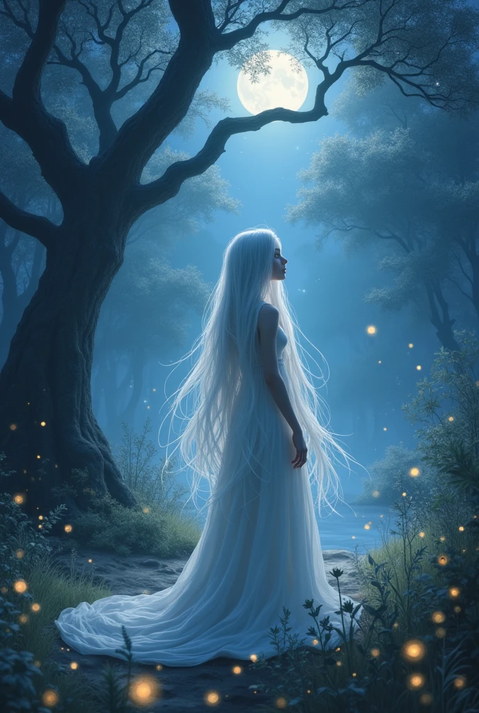 Girl with white eyes and long, white hair