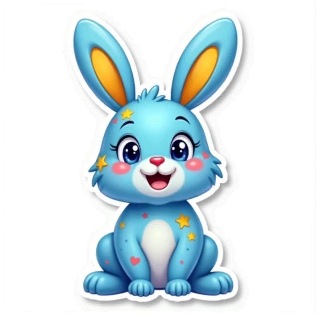 blue　yellow　Sticker style　rabbit　No background