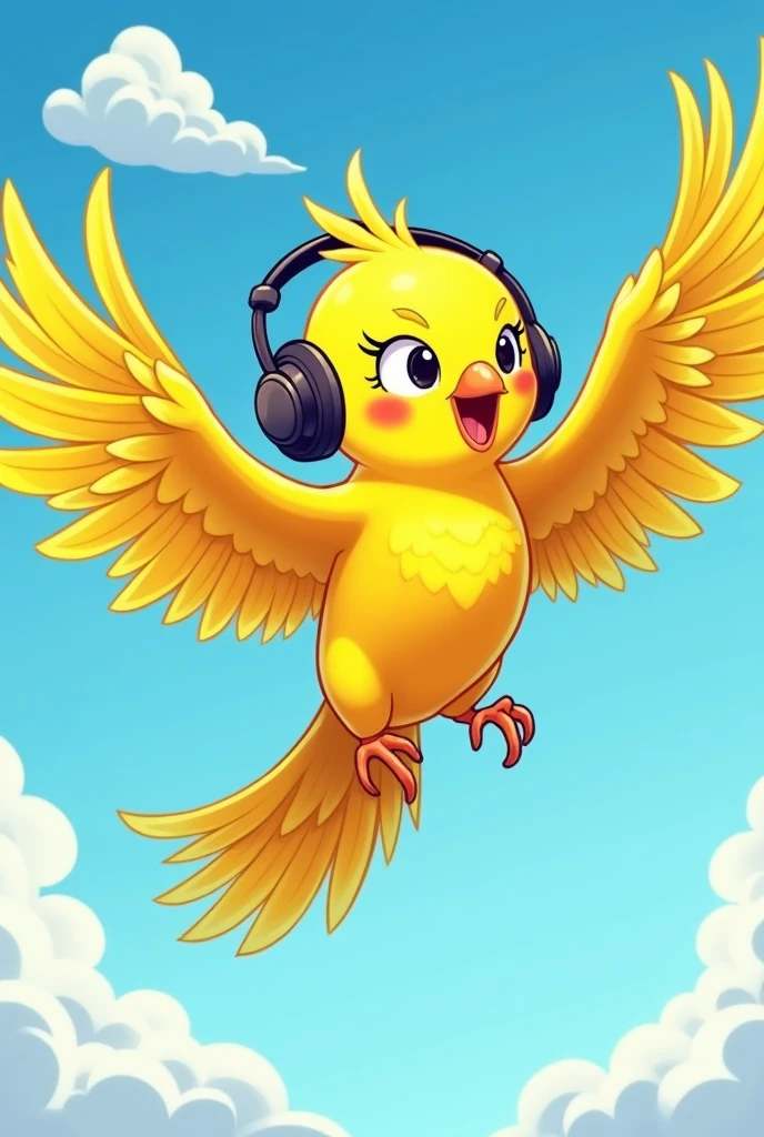 Yellow Parakeet Draw a yellow parakeet in cartoon style, with outstretched wings,using a headset and a fierce expression flying in the sky The feathers should be well defined and the body should be rounded for a more cartoonish effect. 2.
in