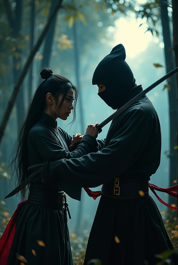 Chinese woman cutting the throat of a ninja