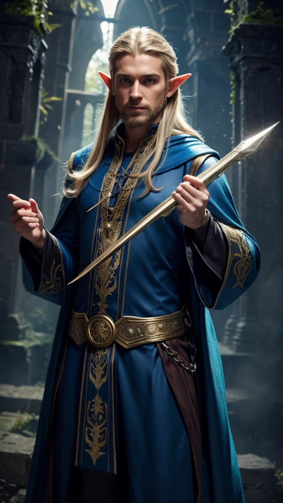 wizard, elf, male, magical, in wizard clothes, man, beautiful.