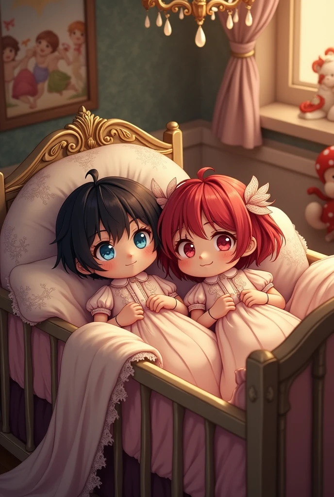 Can you make me a picture of Ciel phatomhive and Sebastian Michaelis' twin babies?