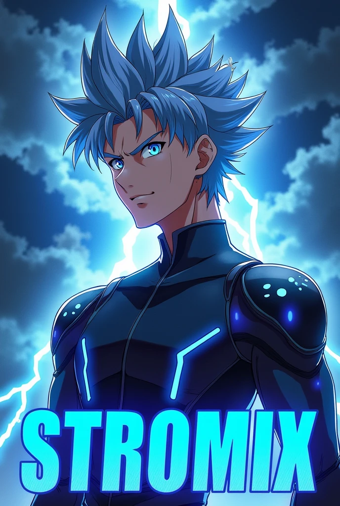 One male anime characters which have head and have written STROMIX with blue color at button for profile picture