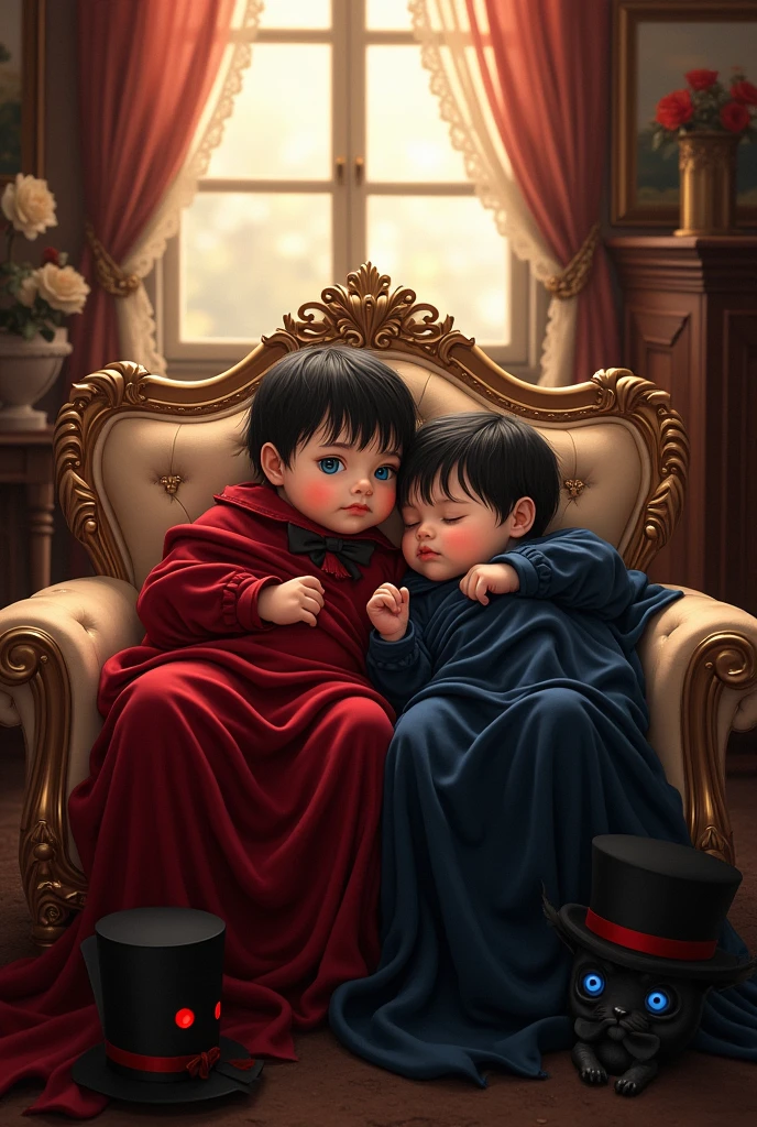 Can you make me a picture of Ciel phatomhive and Sebastian Michaelis&#39; twin babies? 