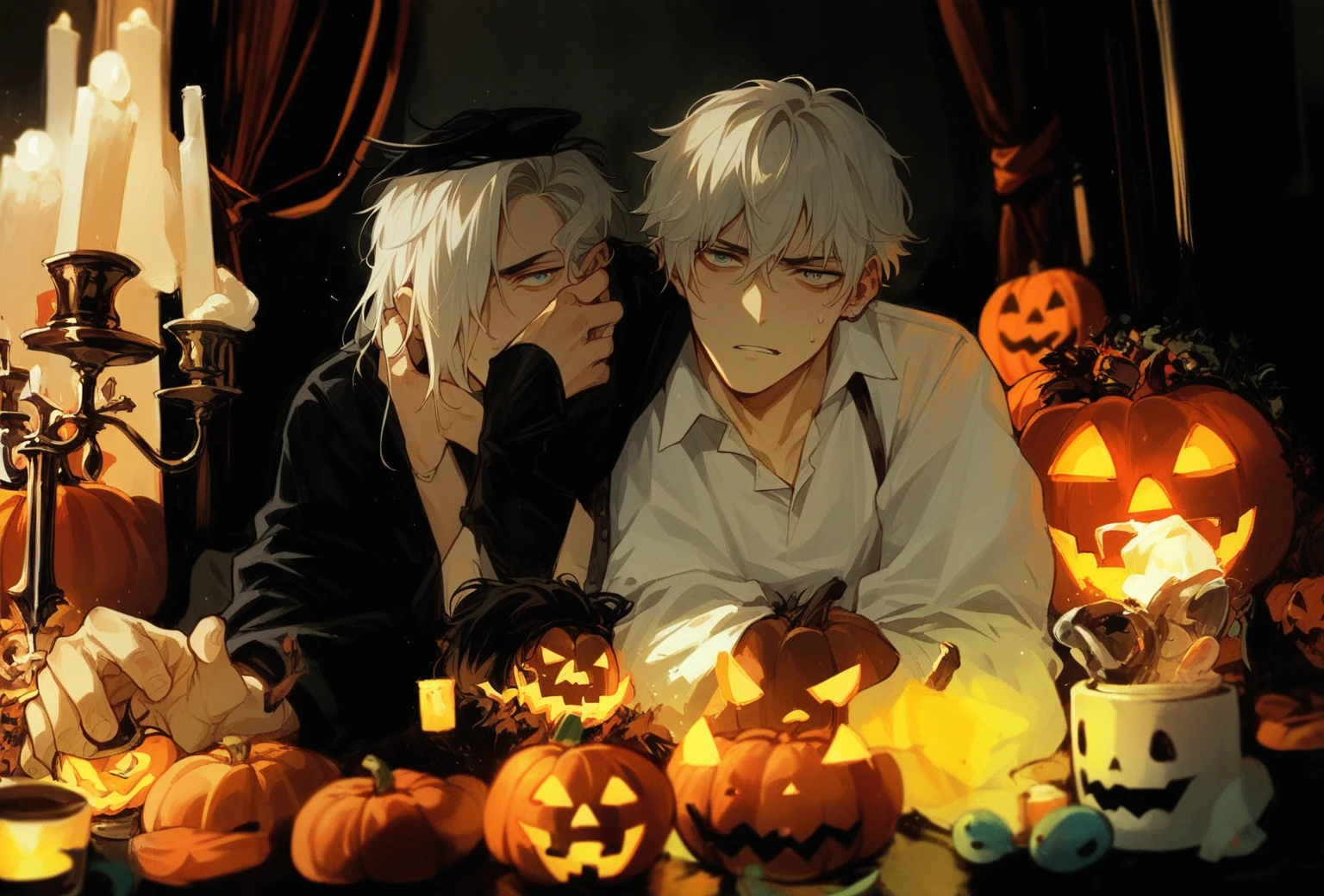 1boy, white hair, halloween, cool