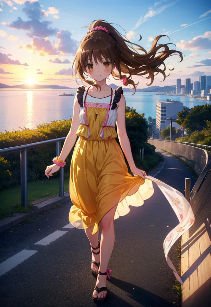 Yuki mandarin orange, (Brown eyes:1.5), Brown Hair, hair ornaments, hair Scrunchie, Long Hair, pink Scrunchie, Scrunchie,ponytail, (Flat Chest:1.2),smile,blush,Open your mouth,Sleeveless dress,Long skirt,Cute heeled sandals,Walking,morning陽,morning,The sun is rising,So that the whole body goes into the illustration,
Destroy outdoors, Coastal Road,
壊す looking at viewer,Destroy the whole body (masterpiece:1.2), Highest quality, High resolution, unity 8k wallpaper, (figure:0.8), (Beautiful attention to detail:1.6), Highly detailed face, Perfect lighting, Highly detailed CG, (Perfect hands, Perfect Anatomy),