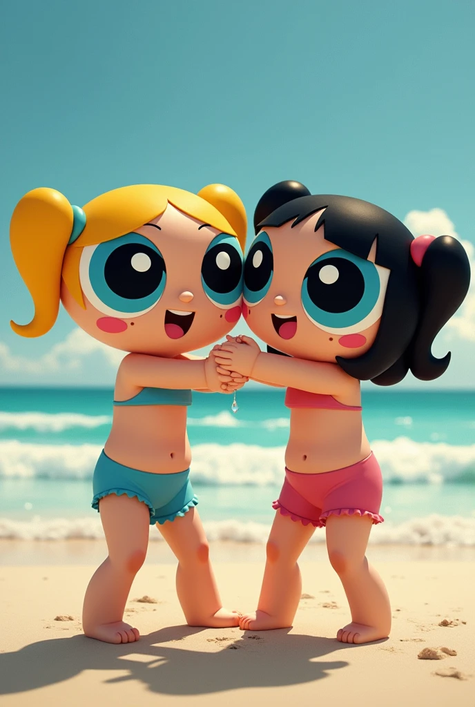 the power puff girls naked on the beach playing with each other