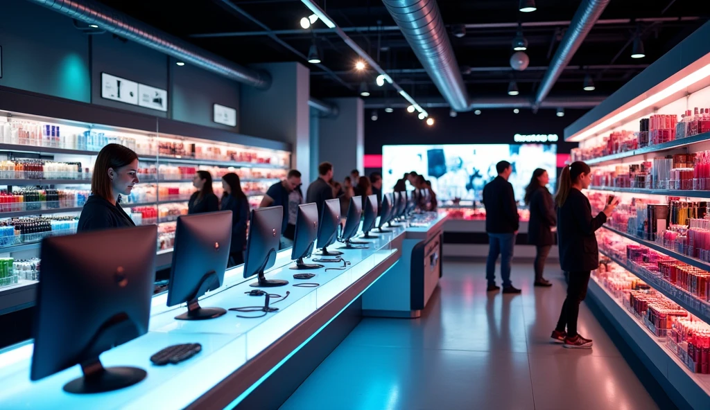 Image of a supermarket selling computers and cosmetics