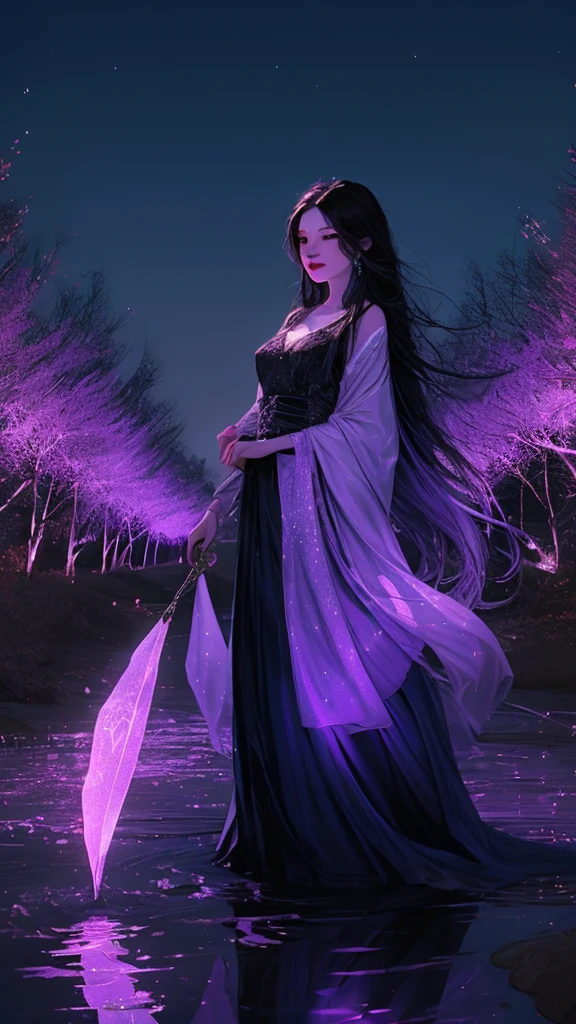 最high quality, masterpiece, High resolution, One girl,Light Powder Gauze Dress, Beautiful Face, Caramel blonde hair、Purple eyes、physically, Tyndall effect, Realistic, Shadow Studio, Edge lighting, 2-color illumination, (Skin with attention to detail: 1.2), 8k ウルトラHD, Digital SLR, Soft Light, high quality, Volumetric Light, I Go Shot, photograph, High resolution, 4K, 8k
