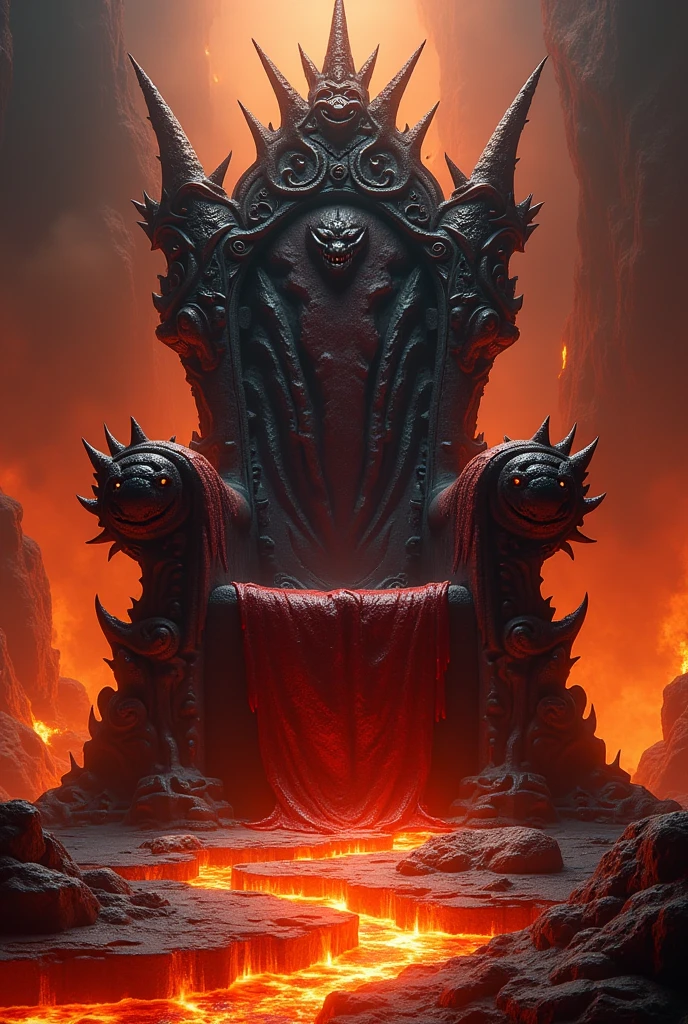 Demon throne chair with blood dripping and lava surrounding it