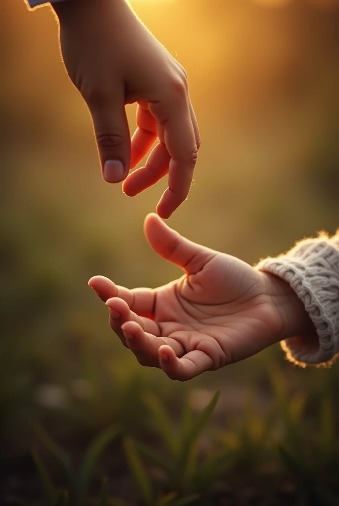 I wanted a poster for a theater like this: on this poster, only the hand up to half of the mother's arm and the hand up to half of the arm of a child trying to touch the mother's finger will appear.