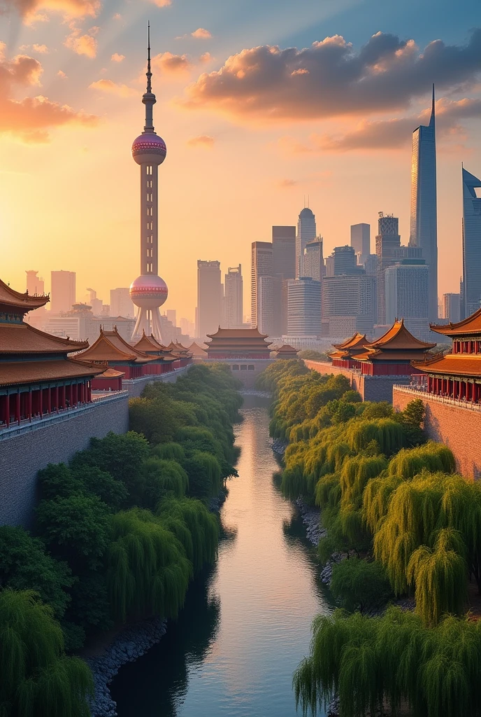 Create an image of the sights of Nanjing, Peking, Shanghai, Hefei and Xian