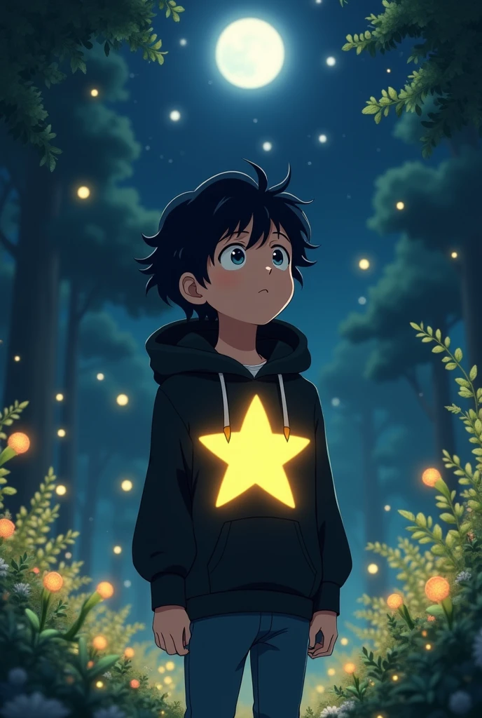 I want a Ghibli studio anime art, of a boy with a black hoodie, blackquality hair, a big star in the middle of the hoodie. Writing an explanatory essay