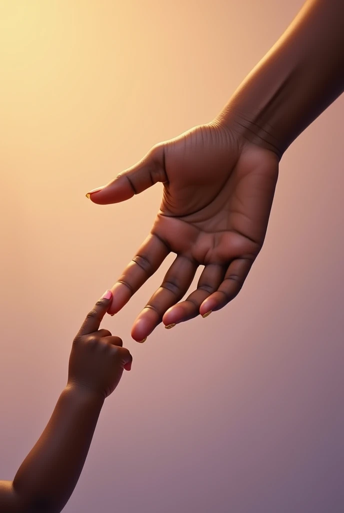 I wanted a poster for a theater like this: on this poster, only the hand up to half of the mother&#39;s arm and the hand up to half of the arm of a child trying to touch the mother&#39;s finger will appear, the skin color is black.