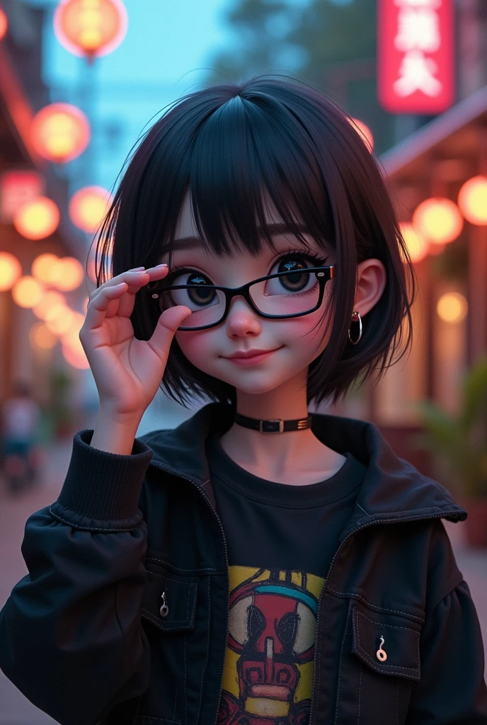 cute looking boy, medium straight black hair, an emo cut, he wears nerdy glasses, his skin is pale and he has an eyebrow piercing and a lip piercing