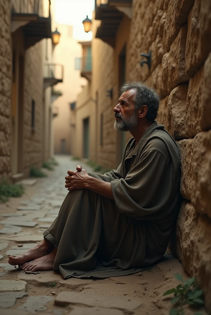 A Jewish man, hurt and alone, in a place., after being stolen,  He was almost dead in Jesus' time., 3D drawing