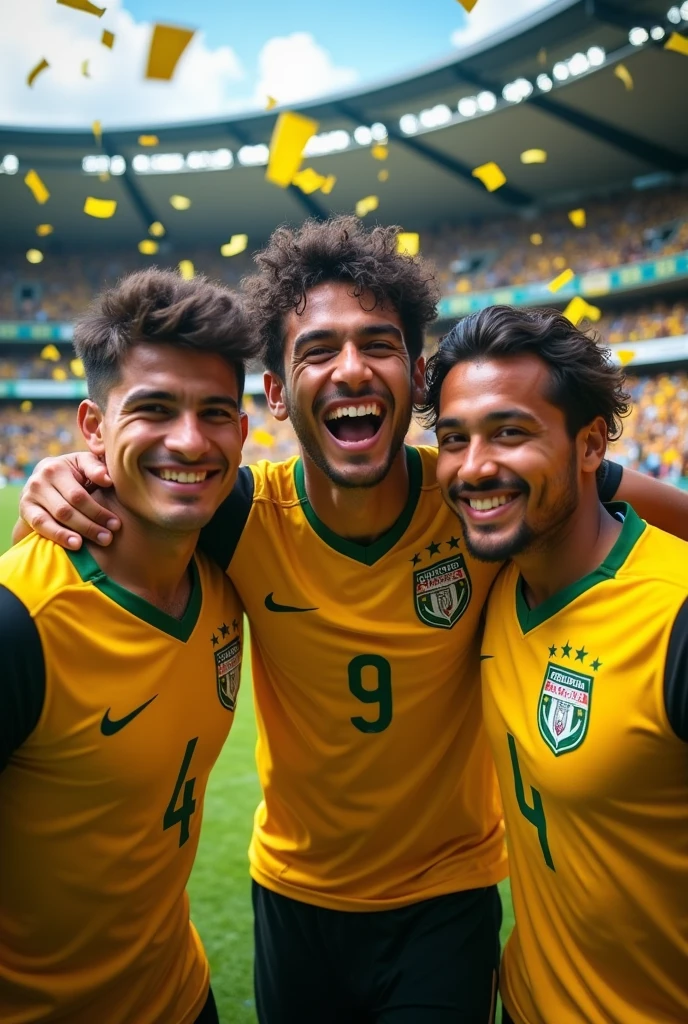 Enzo Monteiro celebrating a goal alongside Neymar and Miguelito
For Santos Futebol Clube and wearing the team's jersey, At Vila Belmiro.