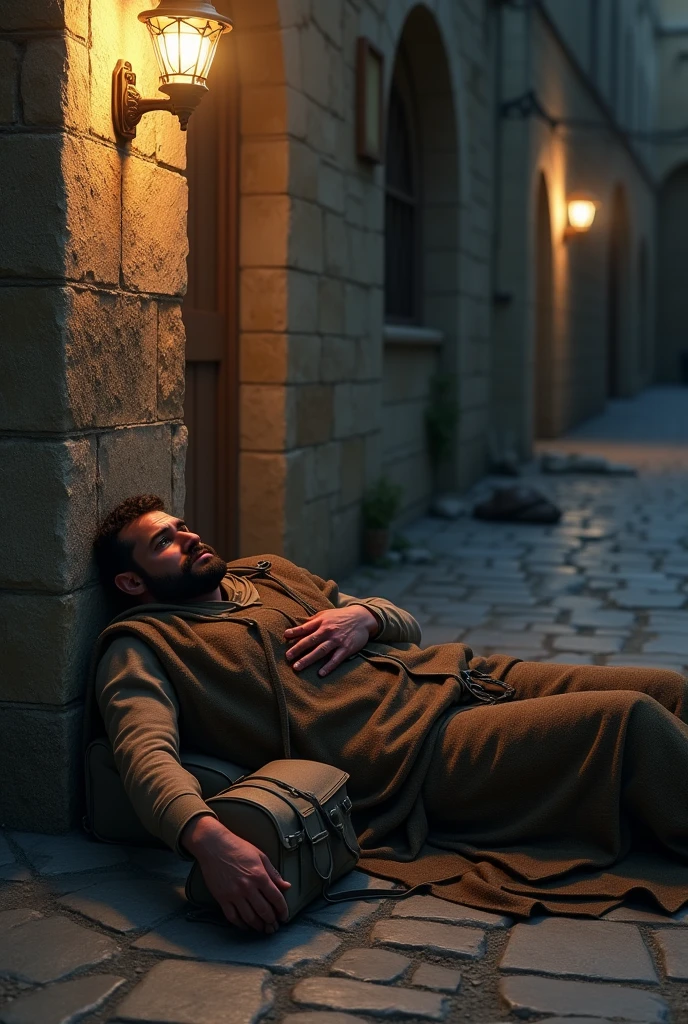 A Jewish man, hurt and alone, in a place., lying on the ground after being robbed, He was almost dead in Jesus' time., 3D drawing
