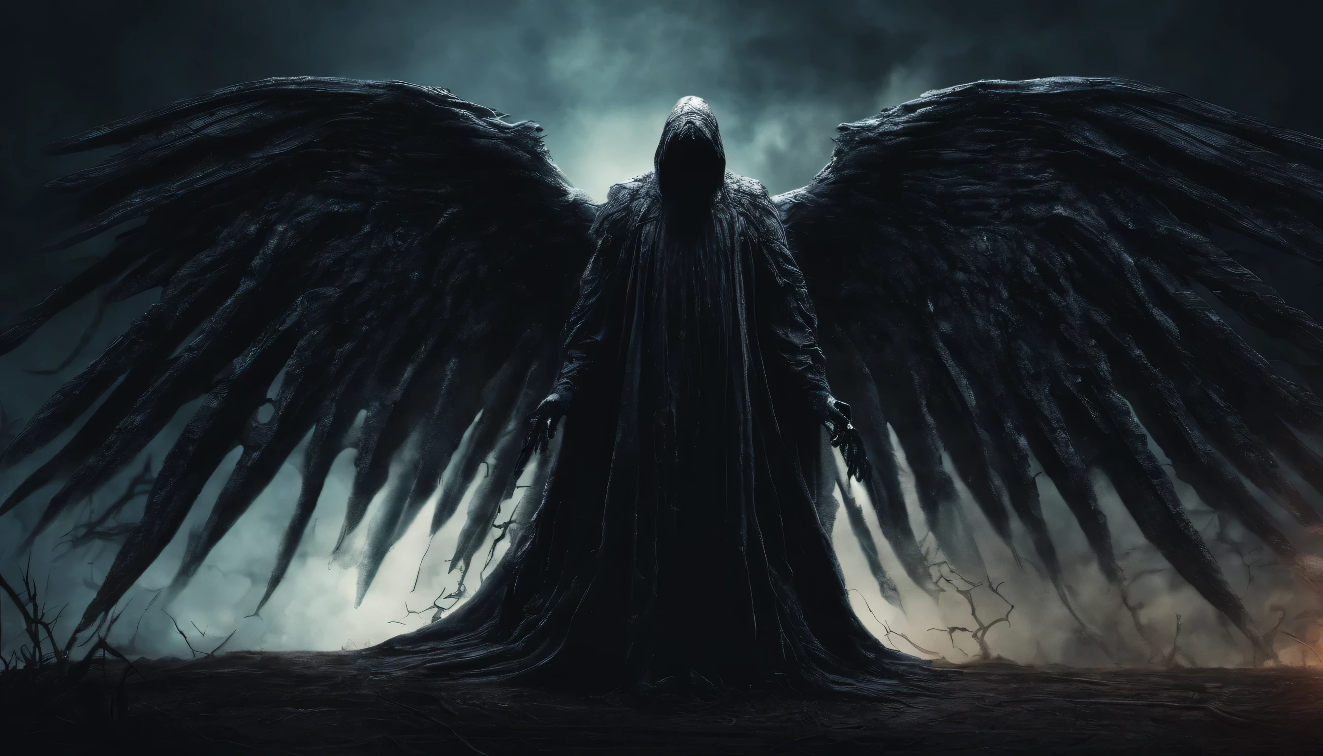 Cosmic Fallen Angel, glowing light eyes, Biomechanics, weirdcore, nasty, nightmarish, very bright colors, light particles, with light shining, Mshiff, Wallpaper Art, UHD Wallpaper