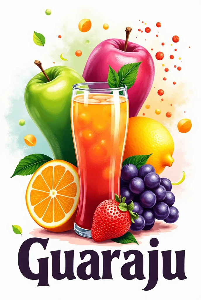 Create a Guaraju logo, with the flavors separately of green apple, grape, orange, lemon, Guarana and Guarana Light