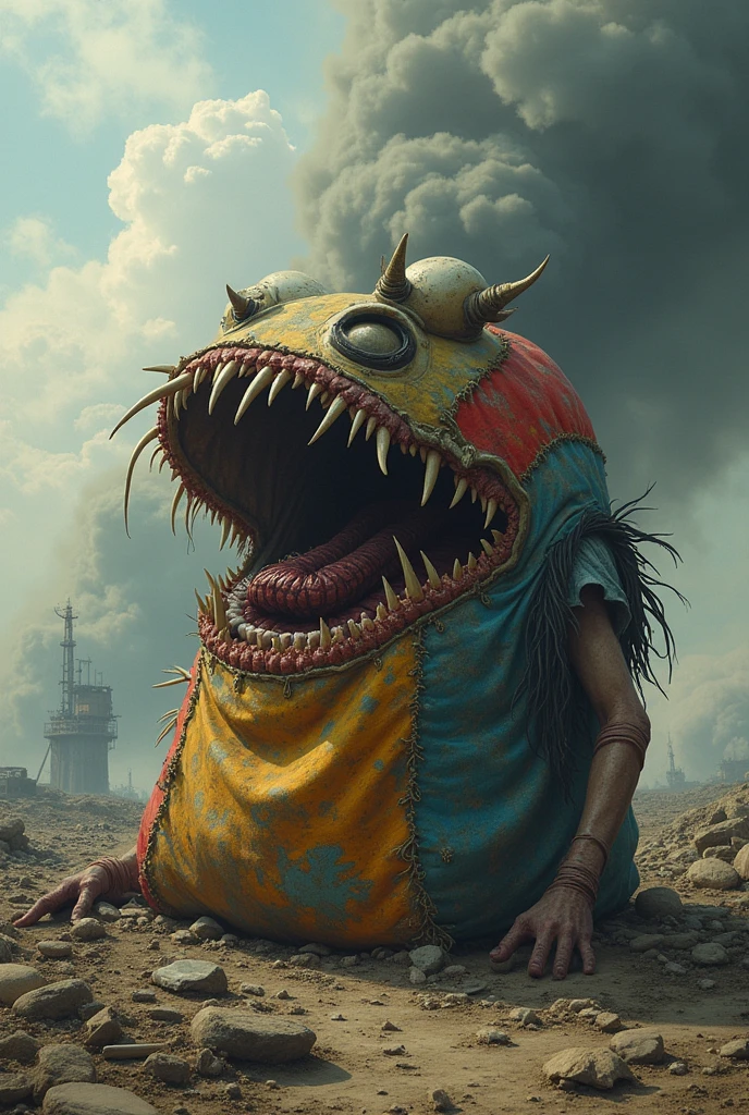A bag eating an apocalyptic human
