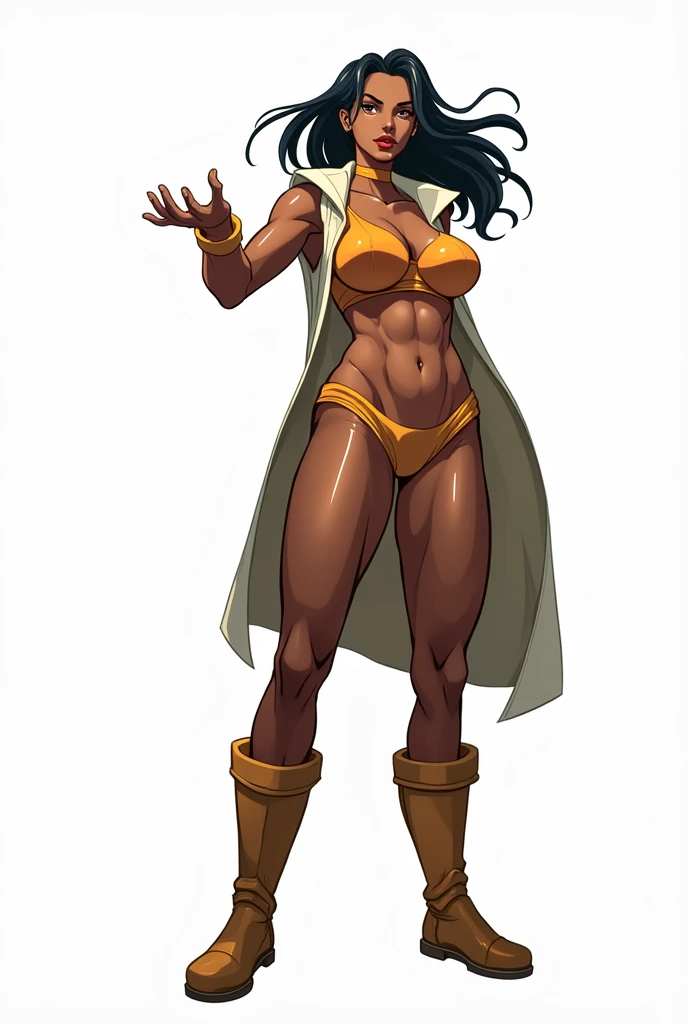 Adult, dark-skinned, big-breasted, muscular woman, anime style