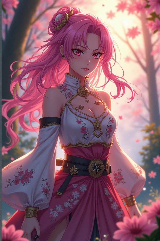 OC Kimetsu No Yaiba, Flower Pillar, female, 20 years old, pink hair, wearing Demon Slayer Corps uniform
