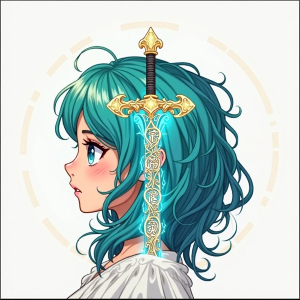 a beautiful young woman with long flowing hair, elegant summer dress, holding a fantasy sword with magical glowing runes, photorealistic, highly detailed, intricate design, warm lighting, vibrant colors, cinematic composition, dramatic atmosphere, fantasy art