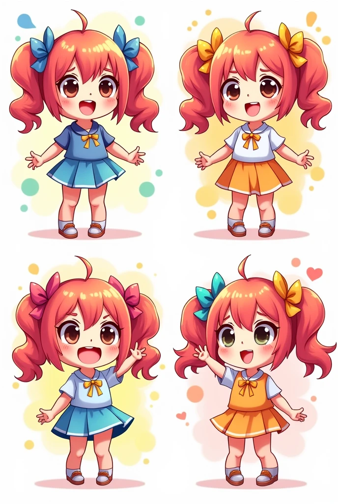 a full body chibi girl character sheet, dinamic poses, happy, sad, angry, serious --style raw --s250