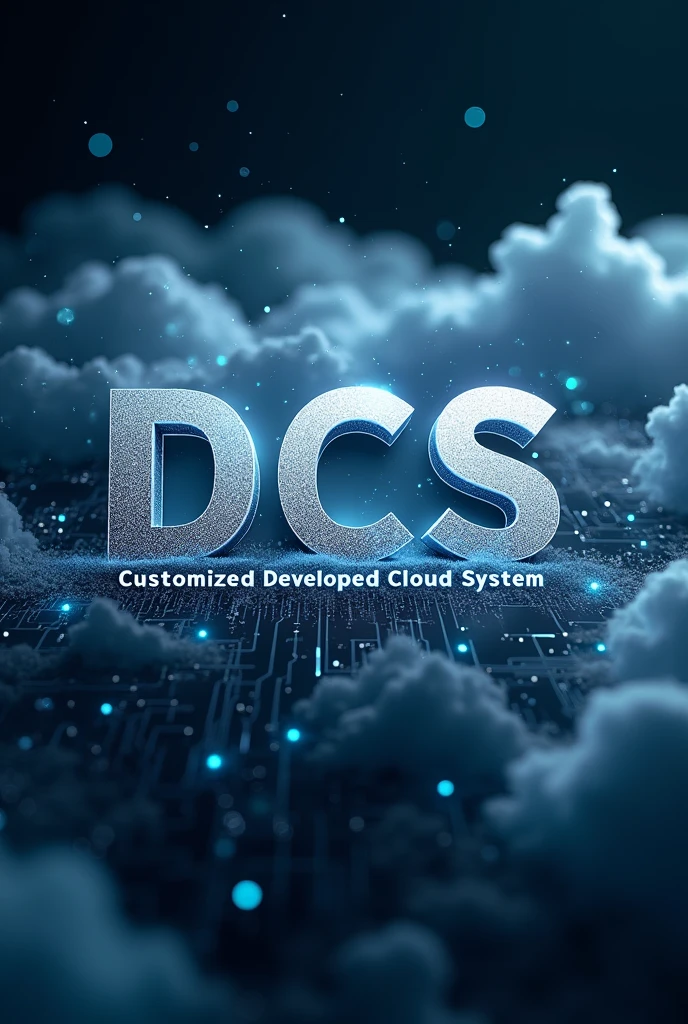Help me make a video,The content in the center is the three letters DCS,The English content surrounding it is Customized developed cloud system,The overall needs to have a texture and a sense of technology