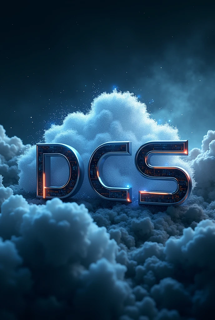 Help me make a video，The content in the center is the three letters DCS，The English content surrounding it is Customized developed cloud system，The overall needs to have a texture and a sense of technology