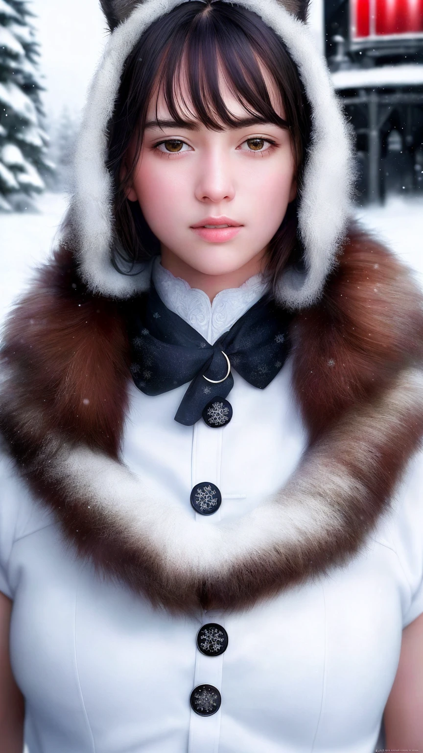 (RAW Photos:1.2), (Realistic:1.4), (Highest quality:1.4), (超High resolution:1.2), (Very detailed:1.3), (High resolution:1.2), (Cinema Lighting:1.3), (Detailed eyes), (Facial details), (Fur details), (the snow&#39;s:1.2). ), Cute fox, Are standing, (3/4. Portrait: 1.2), (Hairy tail: 1.2), (Soft fur: 1.2), (Moe: 1.2), (Looking at the audience), (Innocent look), (Soft Light), (dreamy), (dream: 1.3), (Mysterious: 1.3), (magic: 1.2), (Snowflake: 1.2), (Winter Wonderland: 1.3), (Whimsical: 1.2), (fun: 1.2), bust, alone