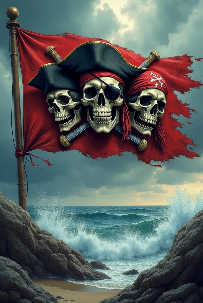 Pirate flag with 3 skulls