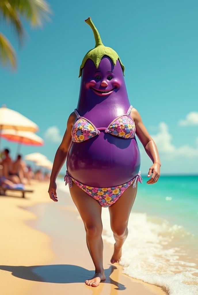 Create a bikini eggplant with big legs