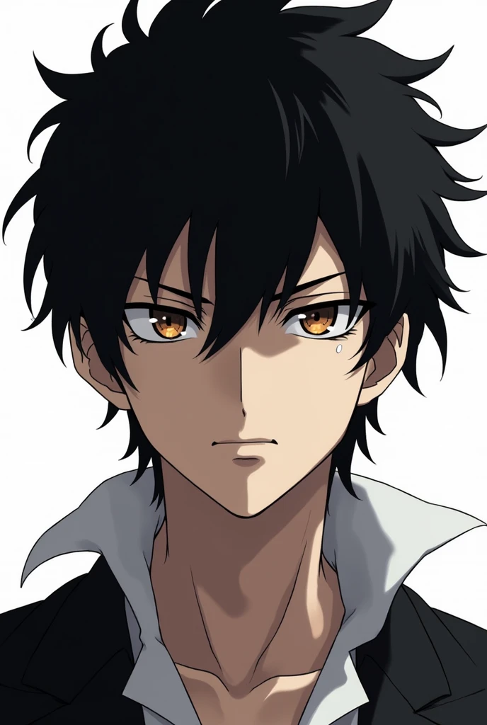 Head of serious type male anime character which have hunter eyes and white background