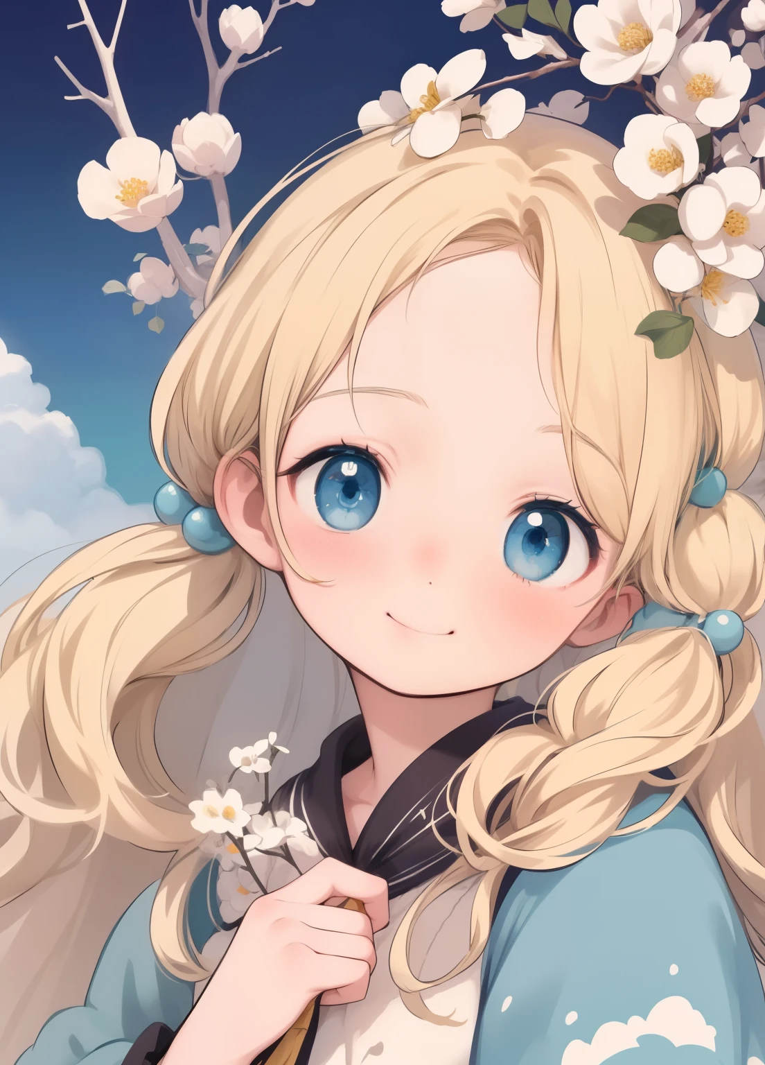 (masterpiece、Highest quality、Highest quality、Official Art、Beautiful and beautiful:1.2)、(One person:1.3)Hatsune Miku、Twin tails,Beautiful breasts, Katsushika Hokusai,,One person,,,Very long blonde hair,blue eye,Pale skin,detailed beautiful eye,(small eye:1.4),(amount:0.9),Messy Hair,,A garden full of beautiful flowers,,,From below,,,Beautiful white dress,Kneel,,,boredom,,,(Tilt your head:1.3),tsurime,,Detailed fingers,smile,close ~ eye,,,,,,,