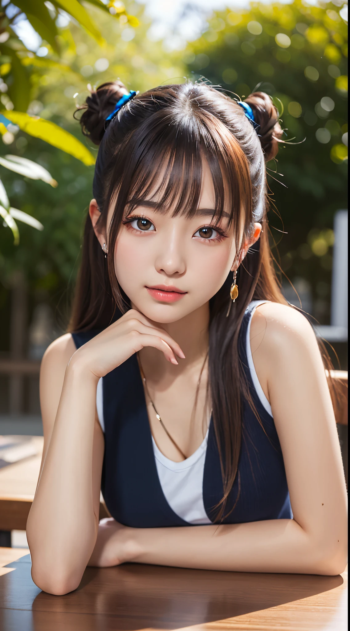 (8K, Ultra-high resolution, Highest quality, Tabletop:1.1),(18-year-old:1.1)、(avert your eyes)、8K、Japanese girl's life々Beautiful portrait、Photorealistic、Ultra-high resolution、Highest quality、 (Quite large breasts、Quite large breasts、A toned and slender body、Grab your chest:1.15)(Azure T-back wetsuit:1.25) (high school girl、Quite large breasts、Quite large breasts、Black straight long hair、 So cute、Cute Smile、Grab your chest、Azure T-back wetsuit:1.6)Resort Hotel Beach