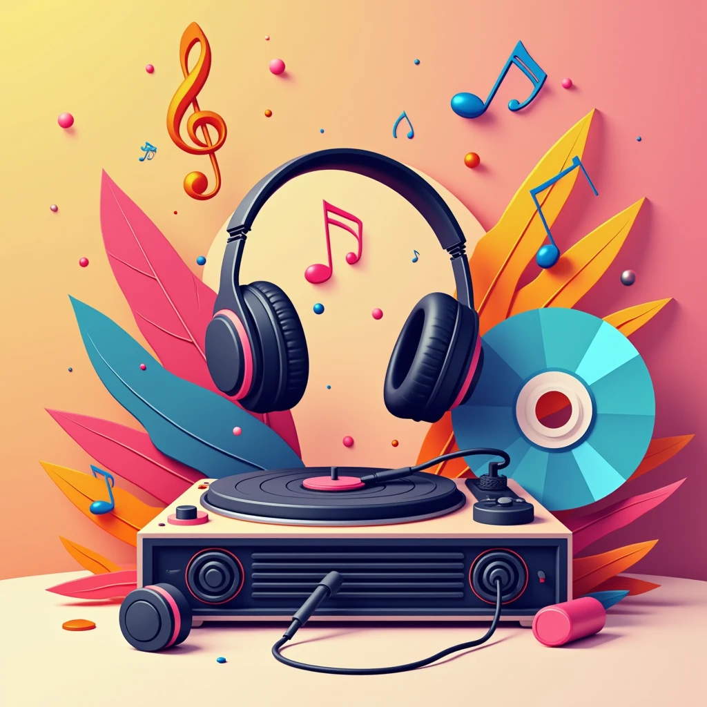 modern style，Flat设计，Fashion，music，Recorder，cd，earphone，music符号，Minimalist style，music元素，Pop elements， rhythm，melody，Flat