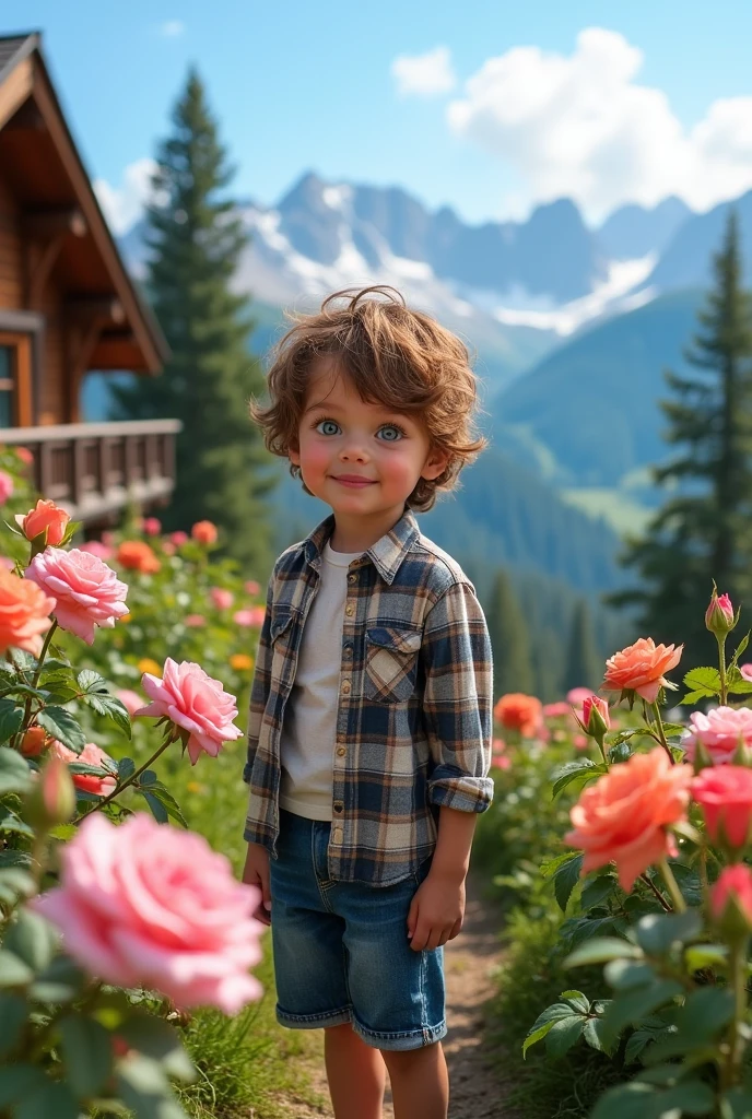 A person boy who live in home on the mountain and some garden of roses and he looks very nice 
