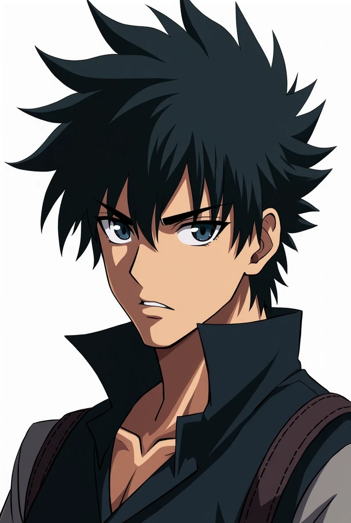 Head of serious type male anime character which have hunter eyes and white background