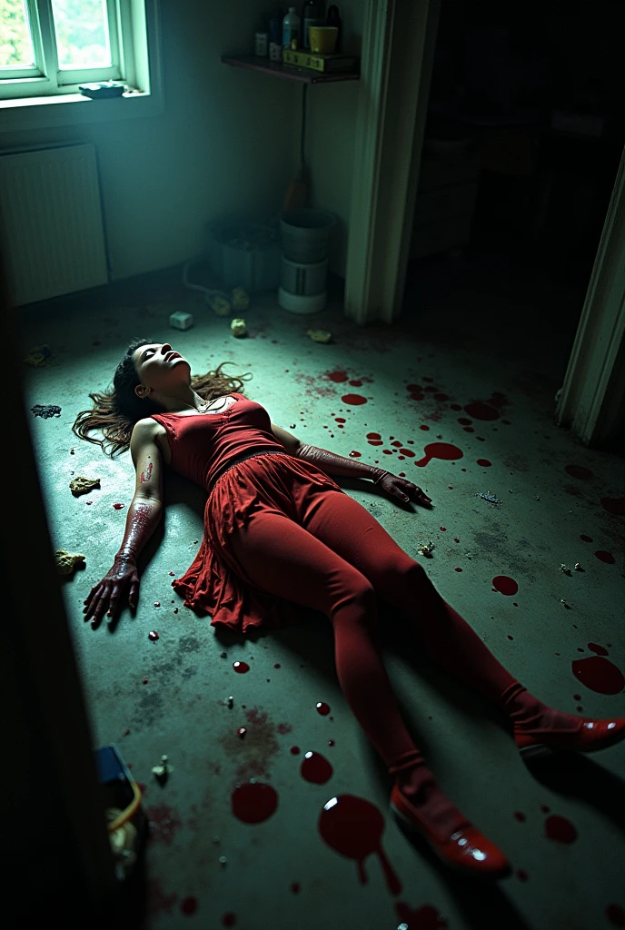 Momo, Momo tendida en el piso, Momo está llena de sangre, Momo no está muerta.