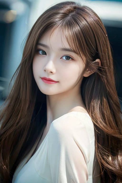 brown hair, floating hair, big hair, expressive hair, shiny hair, medium hair, halo, aqua eyes, solid circle eyes, longeyelashes, light smile, Surrealism, cinematic lighting, first-person view, anatomically correct, masterpiece, accurate, best quality, highres, super detail